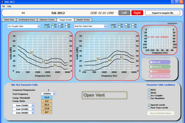 Targets for 2cc coupler gain compared to real ear aided gain in open vent