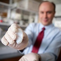 Lawrence Bonassar with an artificial ear using 3-D printing and injectable molds