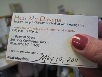 Example of appointment card to support group meeting