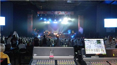 View of stage from engineer sound board at Bamboozle Road Show
