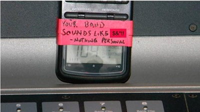 Sound level meter indicating 104 dBA from live music at Bamboozle Road Show