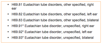 Codes for Eustachian tube disorders