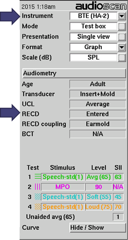 Software screen from Audioscan specifying RECD parameters