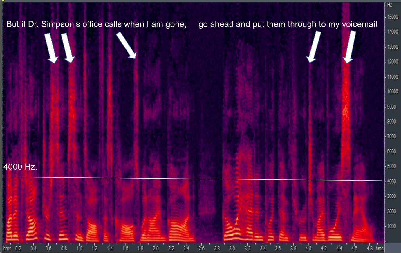 Spectrogram with 4000 Hz cutoff indicated by the white line