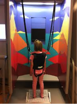  A child prepared for a postural stability assessment