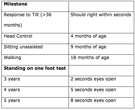 Benchmarks that can be used to screen motor milestones