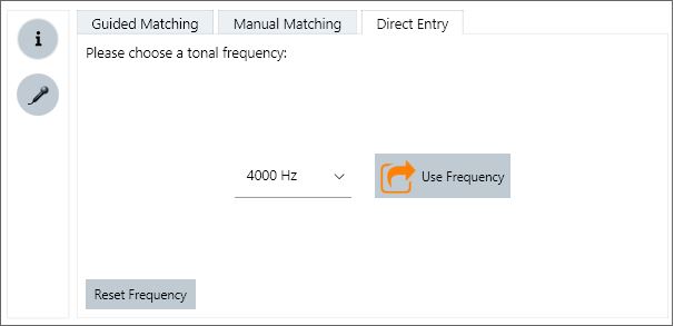 Screen view of the three tinnitus pitch matching procedures in Connexx 8.2 fitting software