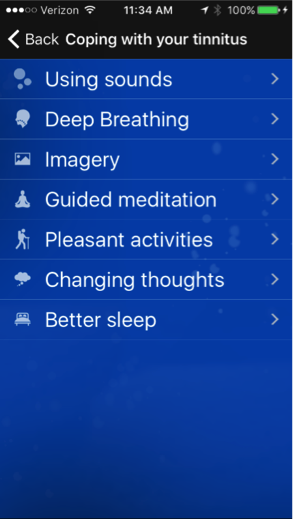 Seven coping skills based on PTM are included in the ReSound Relief app