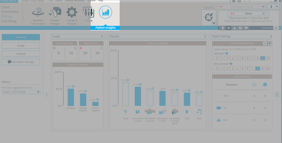 In TrueFit version 3.4, the Data Logging tab has been renamed Patient Insights