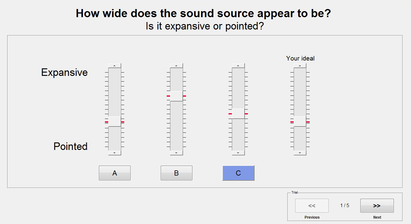 An example of the test screen used by the participants to rate one of the sound attributes