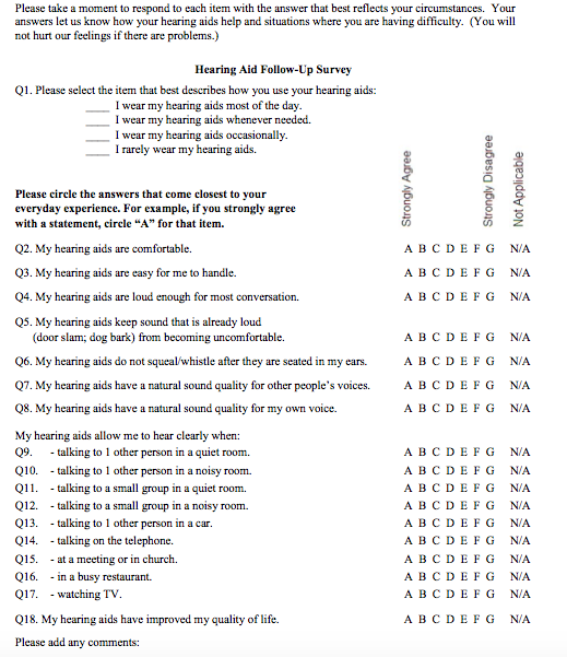 The Hearing Aid Follow Up Survey