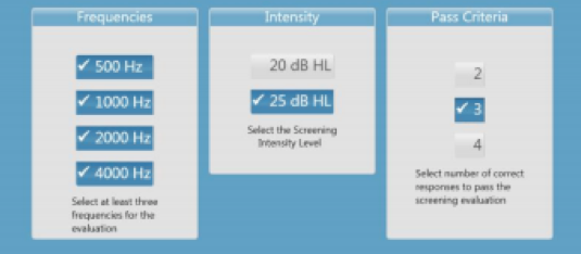 Screening Settings screen in AMTAS software
