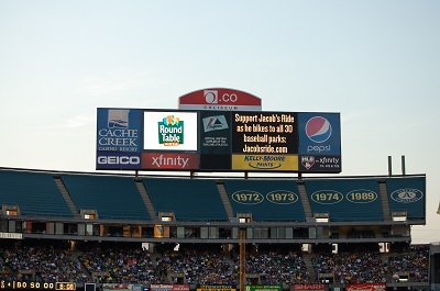 The Oakland scoreboard display messages supporting Jacob’s ride