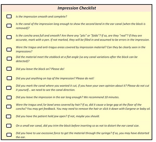 Impression checklist