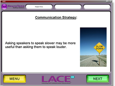 Examples of helpful hints that are presented throughout the LACE Online training