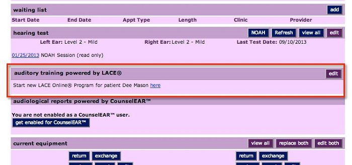 Example of where to access LACE within the patient record in Sycle