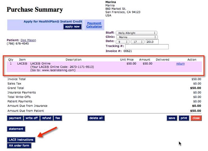 Example of purchase summary screen in Sycle