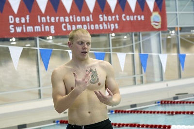 Scott Farrell at Deaf International Swim Competition at RIT