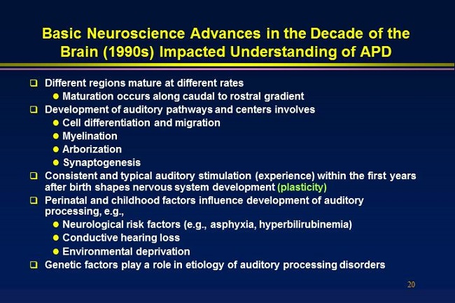 Summary of neuroscience advances in the 1990s that impacted understanding of APD