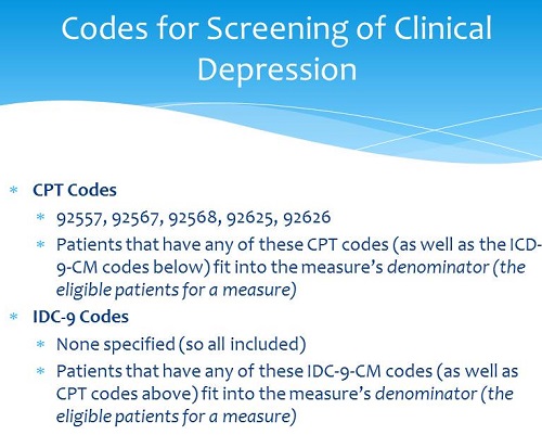 Codes for screening of clinical depression