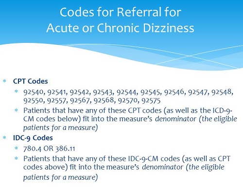 Codes for referral for acute and chronic dizziness