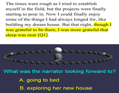 Semantic tracking example, where a question is posed and the listener must answer A or B