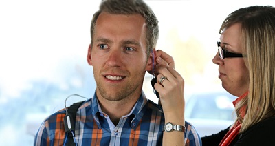 Patient being fitted with hearing instrument
