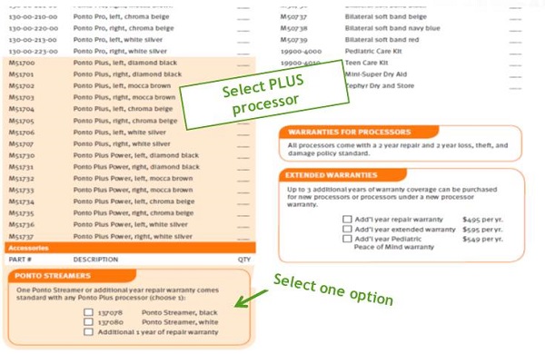 Order form for Ponto Plus, including Streamer selection