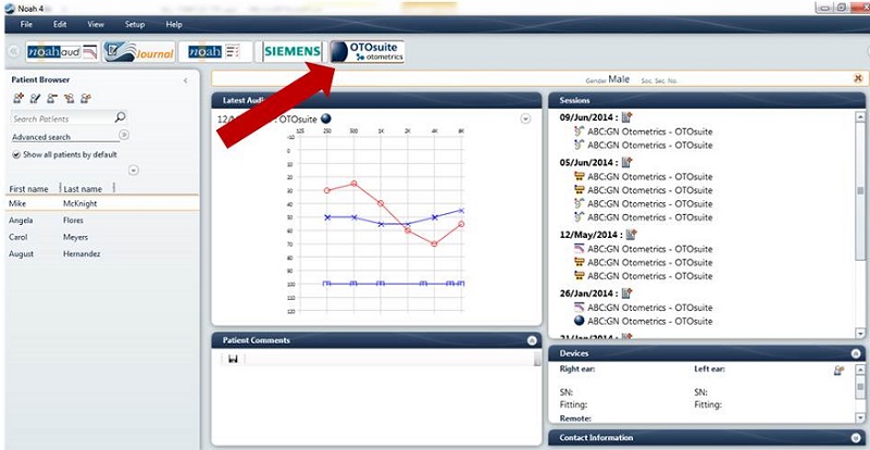 Screen shot of OTOSuite from within NOAH