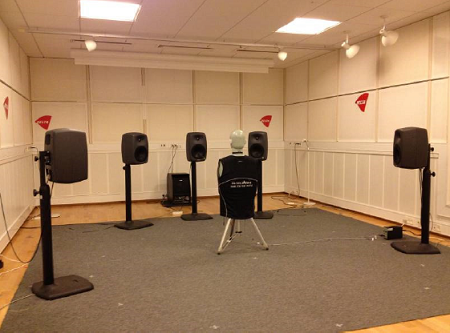 The setup in DELTA’s EBU 3276 standardized listening room for the hearing aid recordings