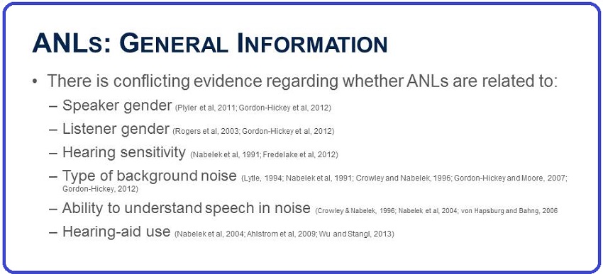 Summary of studies regarding components of ANL scores