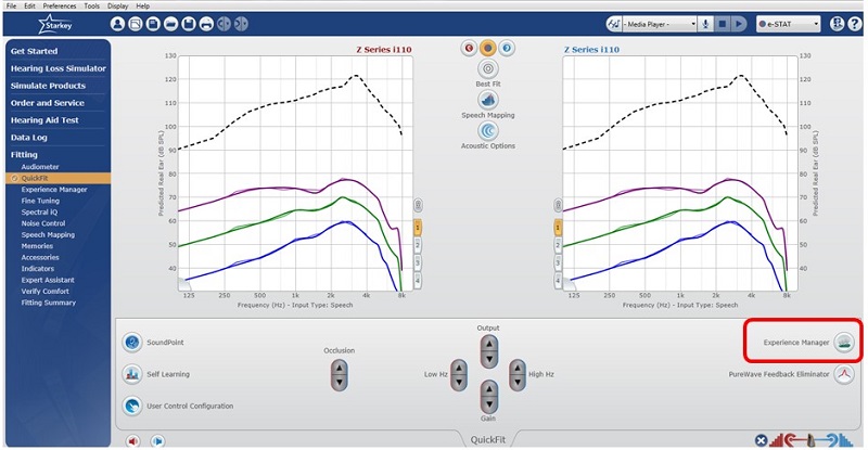 Screen shots from Inspire Experience Manager fitting selections