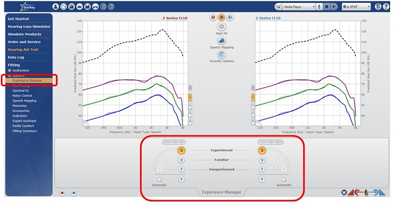 Screen shots from Inspire Experience Manager fitting selections