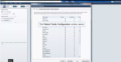 Screenshot from video 6, Customization to Configure Patient Fields