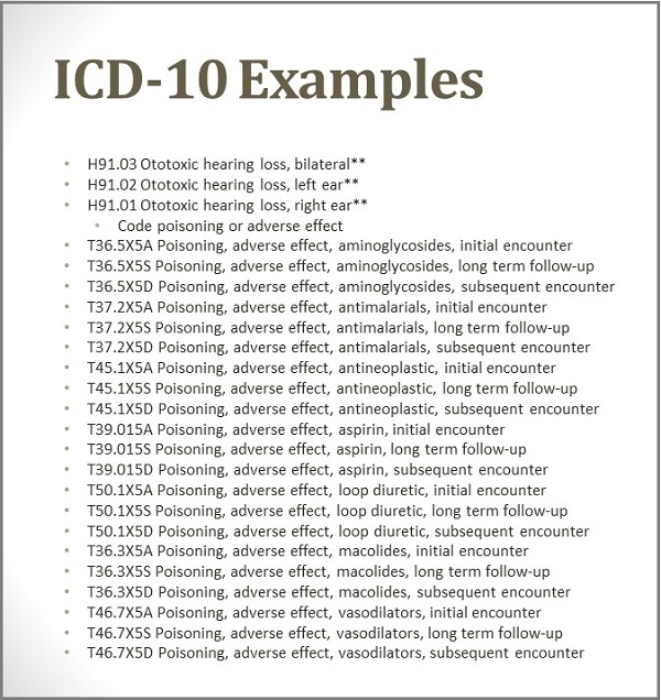  ICD-10 codes for ototoxicity and toxic agents