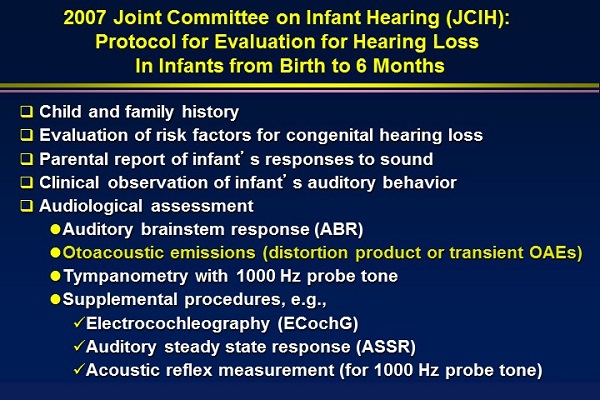 JCIH protocol for evaluation for hearing loss in infants from birth to six months