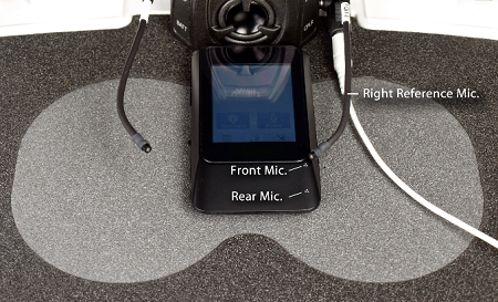 Positioning the remote mic in test box for directional testing of a right hearing aid