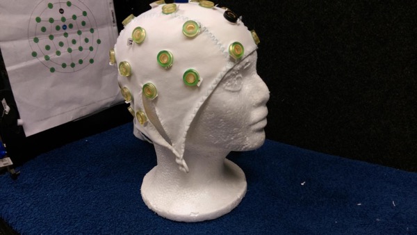 view of the cap used to measure reaction to hearing language errors from native and non-native speakers
