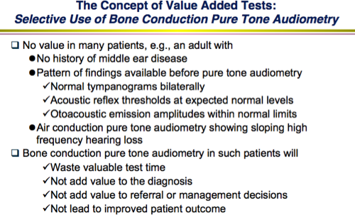 Value added tests. Selective use of bone conduction pure tone audiometry