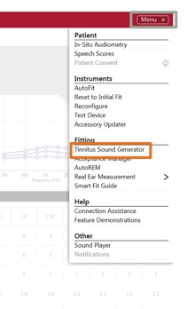 Menu within fitting software