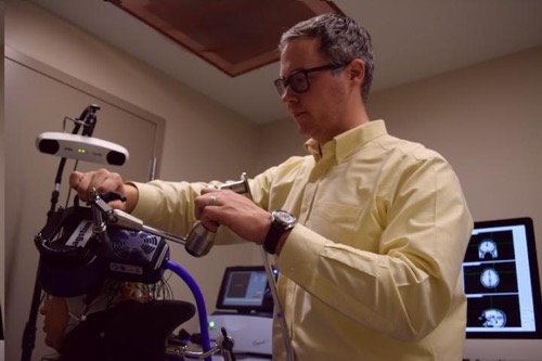John Medaglia, PhD, uses a noninvasive brain stimulation technique called transcranial magnetic stimulation