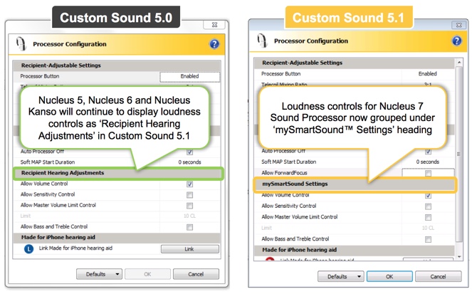 Cochlear programming software sound settings
