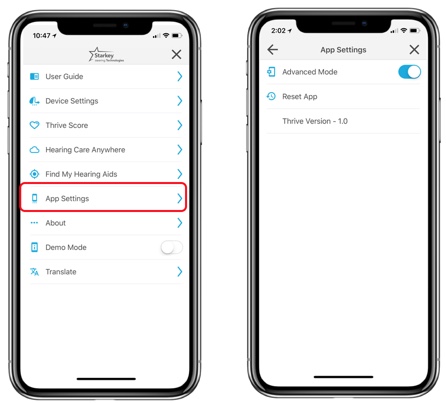 App Settings advanced or basic mode toggle