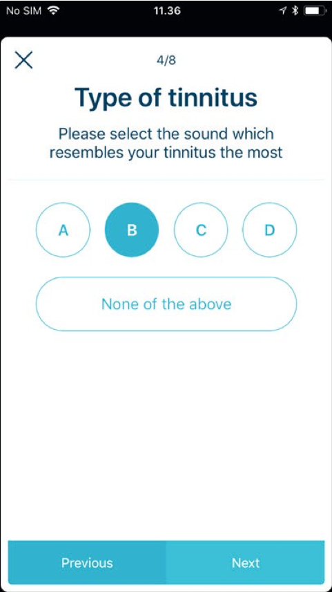 Listen to different sounds and identify which one most resembles the tinnitus