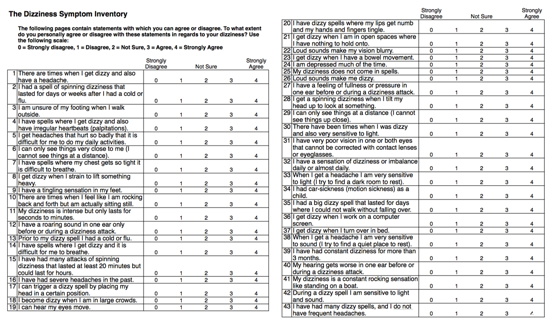  64-item Dizziness Symptom Inventory randomized subject response form