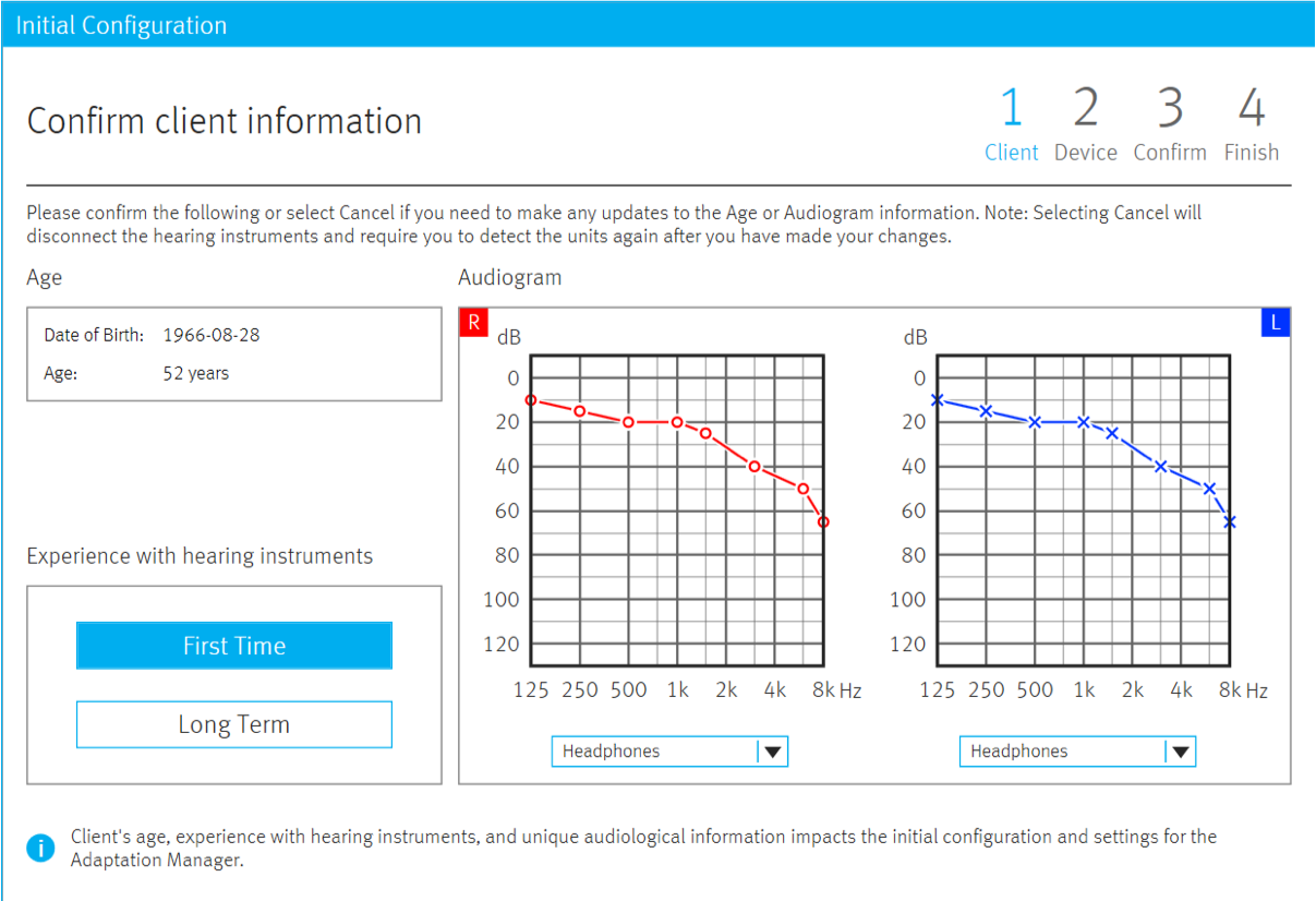 Initial configuration. confirming client information