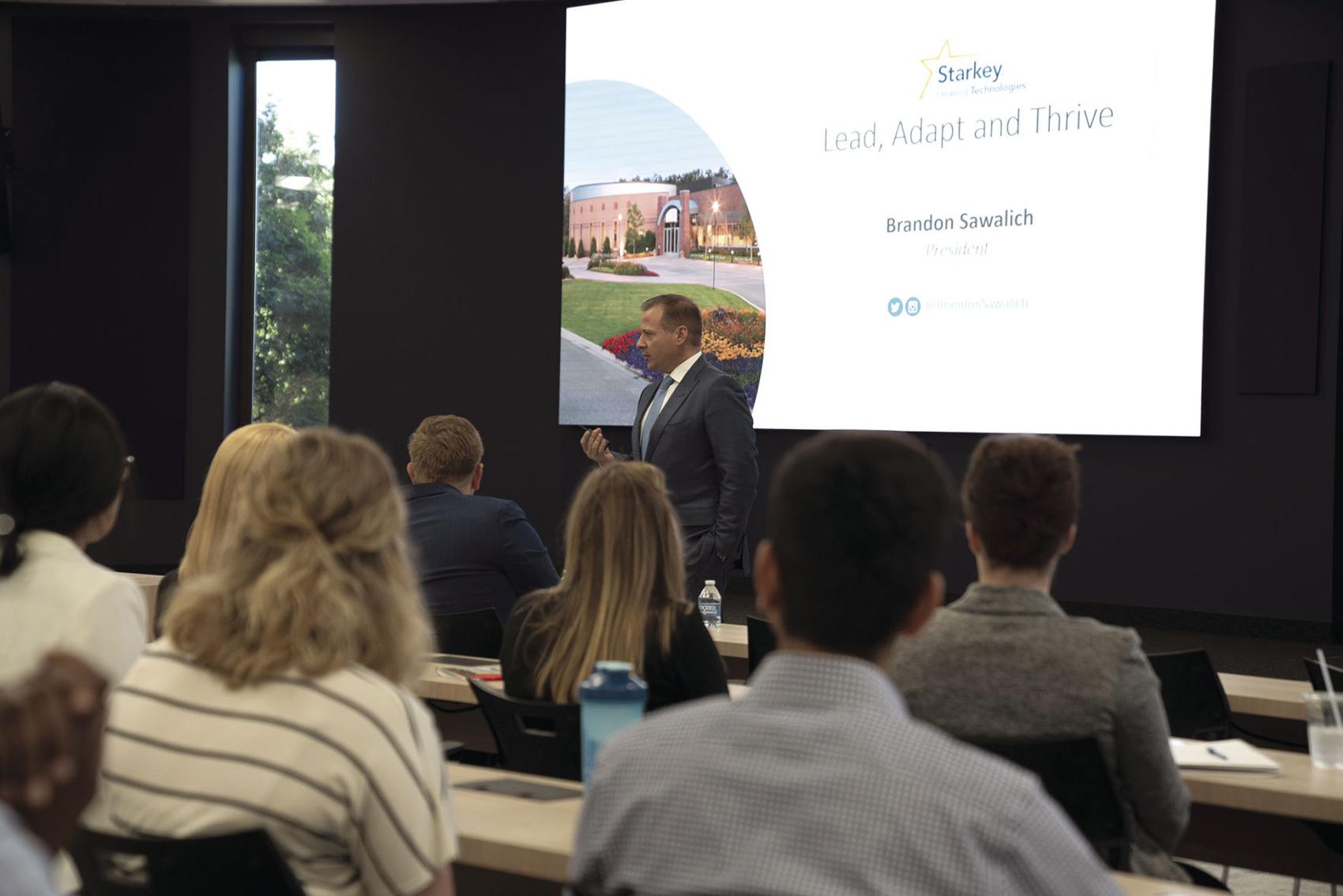 Starkey Hearing Technologies President Brandon Sawalich addresses nearly 200 young professionals who attended the 2019 Twin Cities Young Professionals Summit