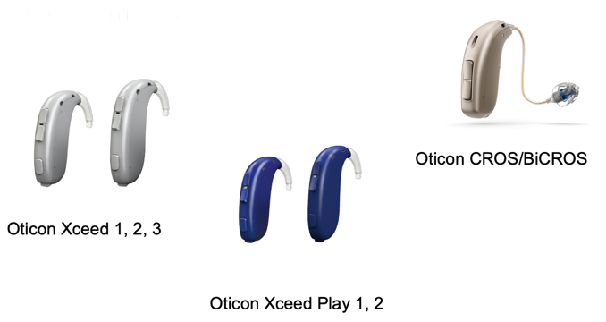 Oticon Xceed, Xceed Play and CROS/BiCROS behind the ear hearing aids