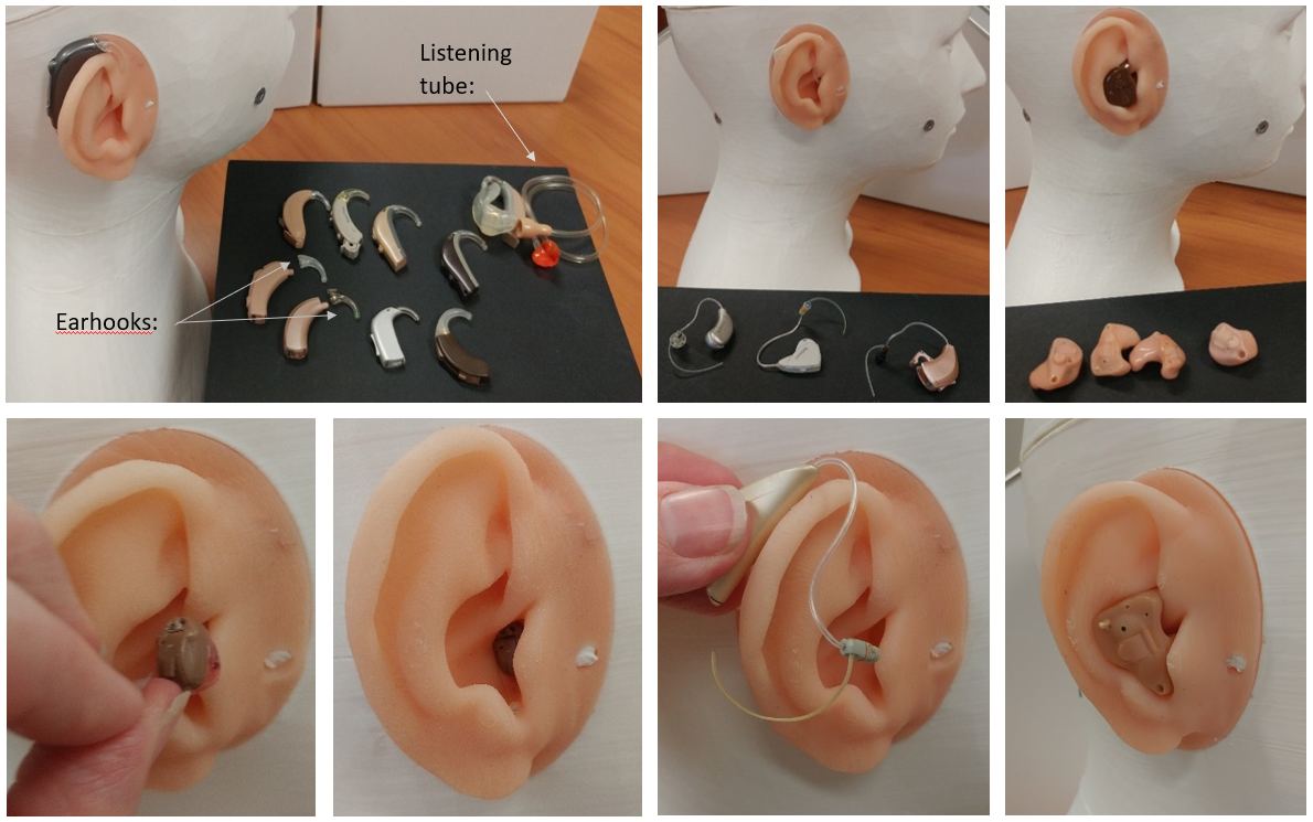 Teaching set-ups for a lab activity to introduce styles of hearing aids with insertion/removal