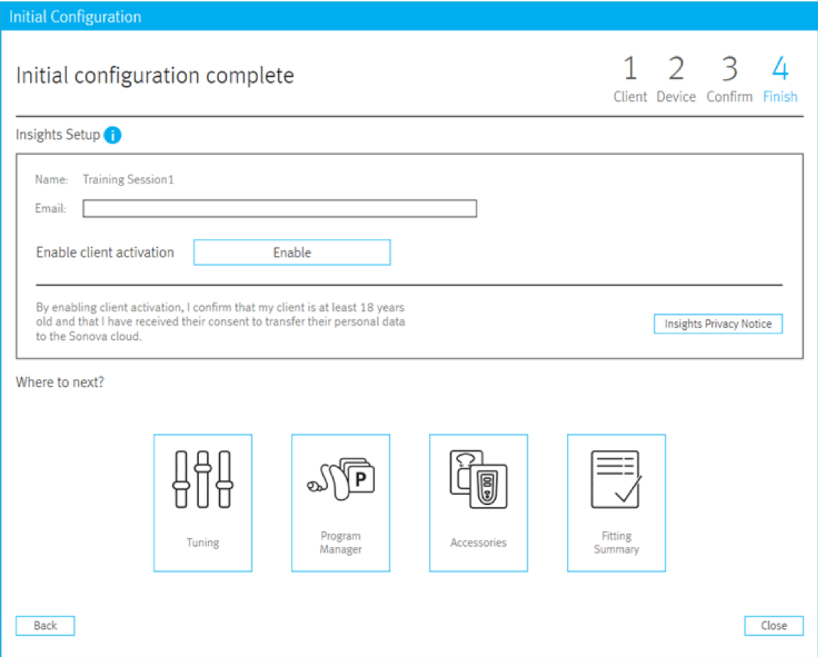 Updated initial configuration complete setup screen